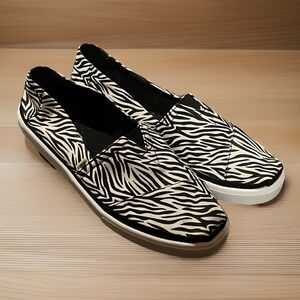 Tom's Alpargata Zebra Shoes - Women's Size 10, Black & White